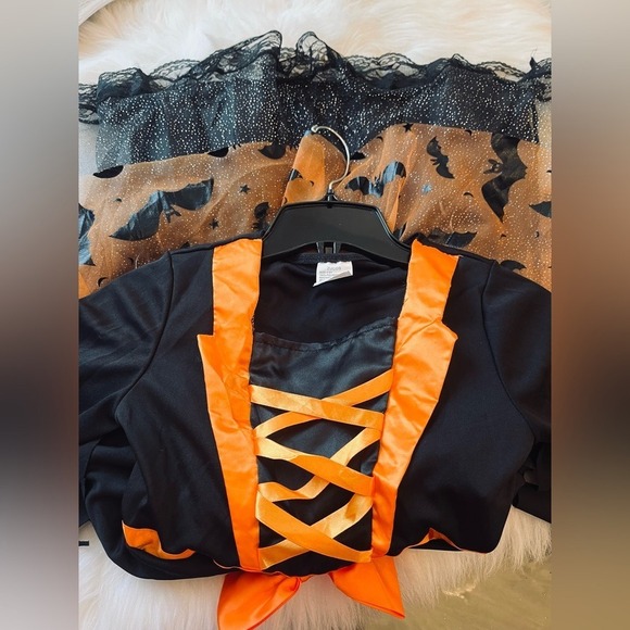 Witch Costume Halloween Dress Up Cosplay Orange Black Bats Girls - Picture 9 of 12